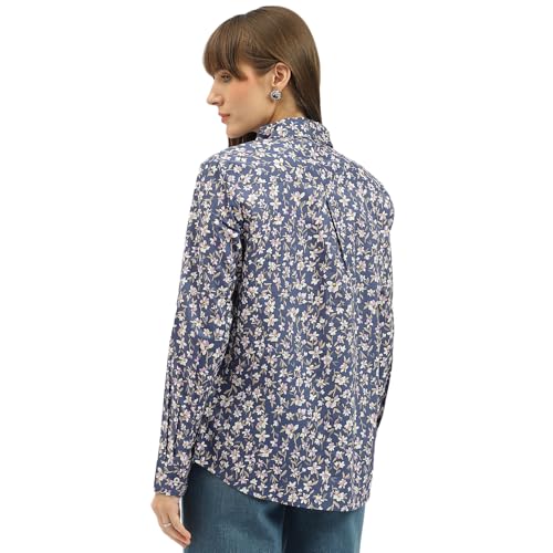 United Colors of Benetton Spread Collar Floral Print Shirt (Size:L)-25P5Q6SDQ0AY65VL Blue