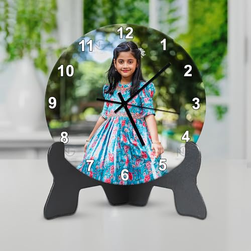 Nifty Gifty Personalized Table Clock - Custom Photo Table Clock for Couple, Family | Customized Gift for Birthday, Anniversary, Wedding. for Room/Home/Kitchen/Bedroom/Office (Round, 8x8 inch)