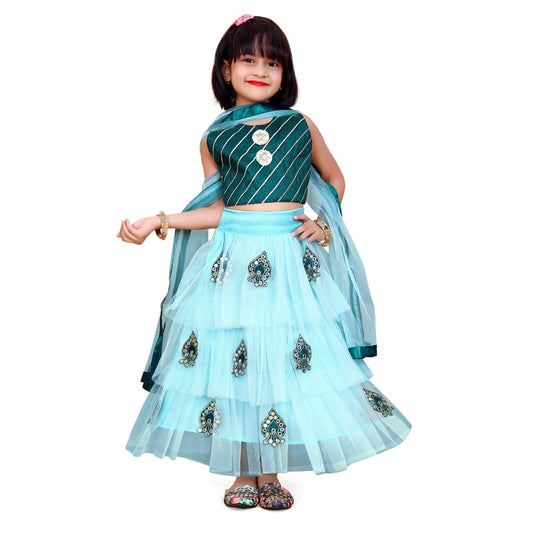satyamfab Princess Lehenga Choli Set with Mirror Embroidery & Soft Net Dupatta - Ready to Wear for Girls.(12-18 Months)