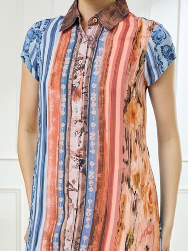Latin Quarters Women's Rust Cap Sleeves Collar Neck Casual Printed Dress_S