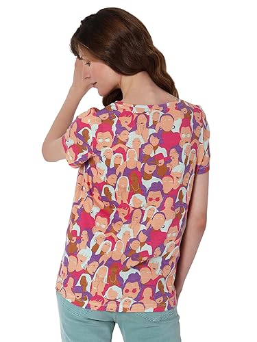 VERO MODA Women Printed Cotton Blend Regular Fit Pink T-Shirt