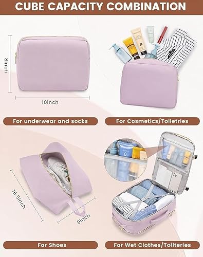 Hexwell 40L Large Travel Backpack for Women and Men with 3 Packing Cubes (Purple)