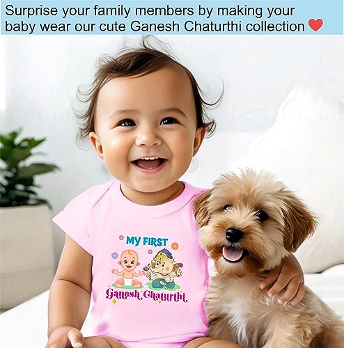 Lillypupp My First Ganesh Chaturthi Dress For Baby Boy Girl| Ganpati Special Unisex Cotton Romper Bodysuit For New Born Baby Clothes.