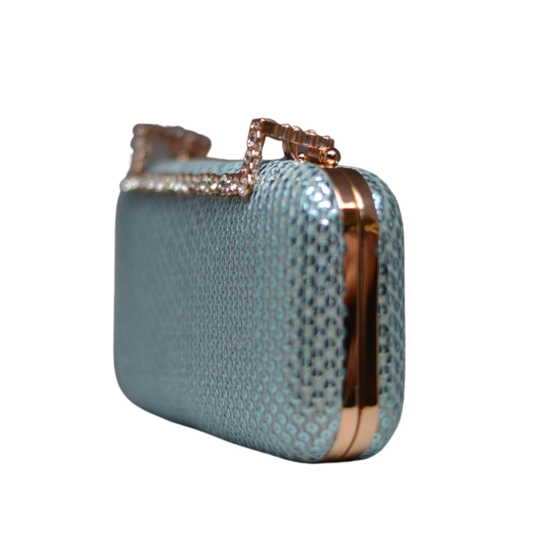 Artklim Blue Shimmery Fabric Party Clutch Bag For Women