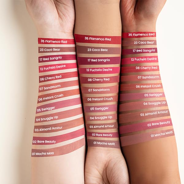 Charmacy Milano Stunning Longstay Liquid Lipstick (Bare Beauty 02) - 5.6 ml, Velvet Intense Matte Finish, 12 Hours, Smudge Proof Lipstick, WaterProof Lipstick, KissProof, One Swatch Application