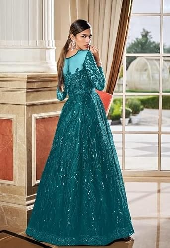 STEP N SHOP.COM Indian Green Party & Festival Long Net Muslim Gown Anarkali Dress Woman Sequin Dress