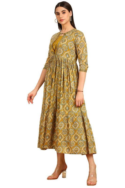 Soch Womens Mustard Tiered Cotton Dress with Jacket