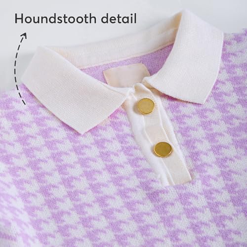 Hopscotch Girls Full Sleeves Purple 2-Pc Houndstooth Textured Sweater & Skirt For Age (6-7 Years)