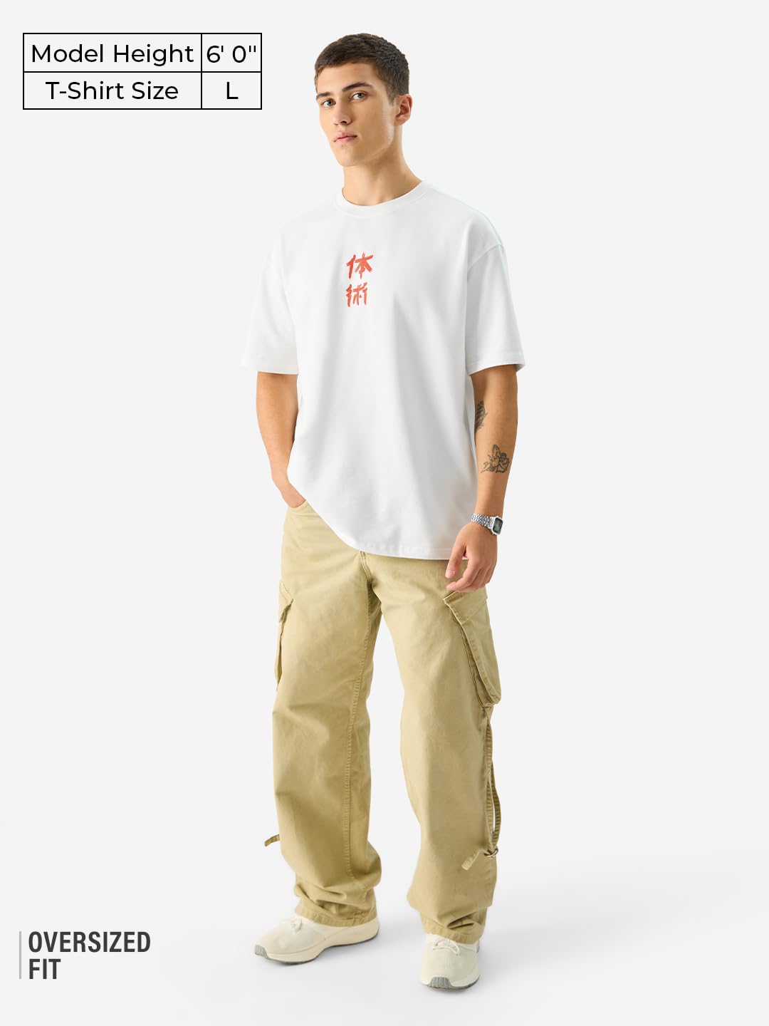 The Souled Store Official Naruto: Drunken Fist Men and Boys Short Sleeves Round Neck White Graphic Printed Cotton Oversized T-Shirts