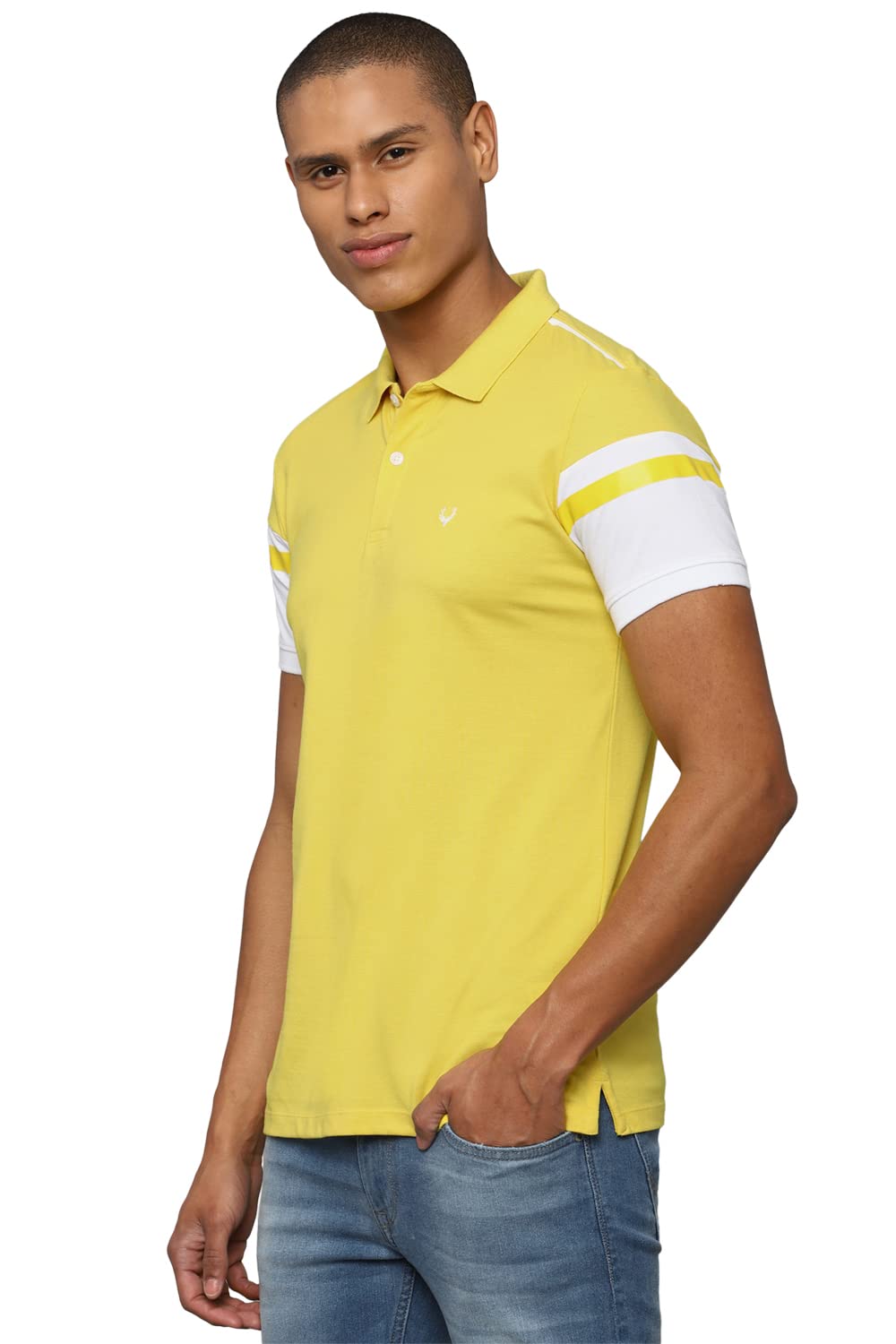 Allen Solly Men's Solid Regular Fit T-Shirt (ASKPCURGFV75937_Yellow M)