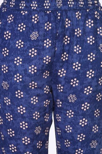 W for Woman Blue Floral Block Print Straight Kurta with Straight Pant and Dupatta Set (WS13531-127098-M)