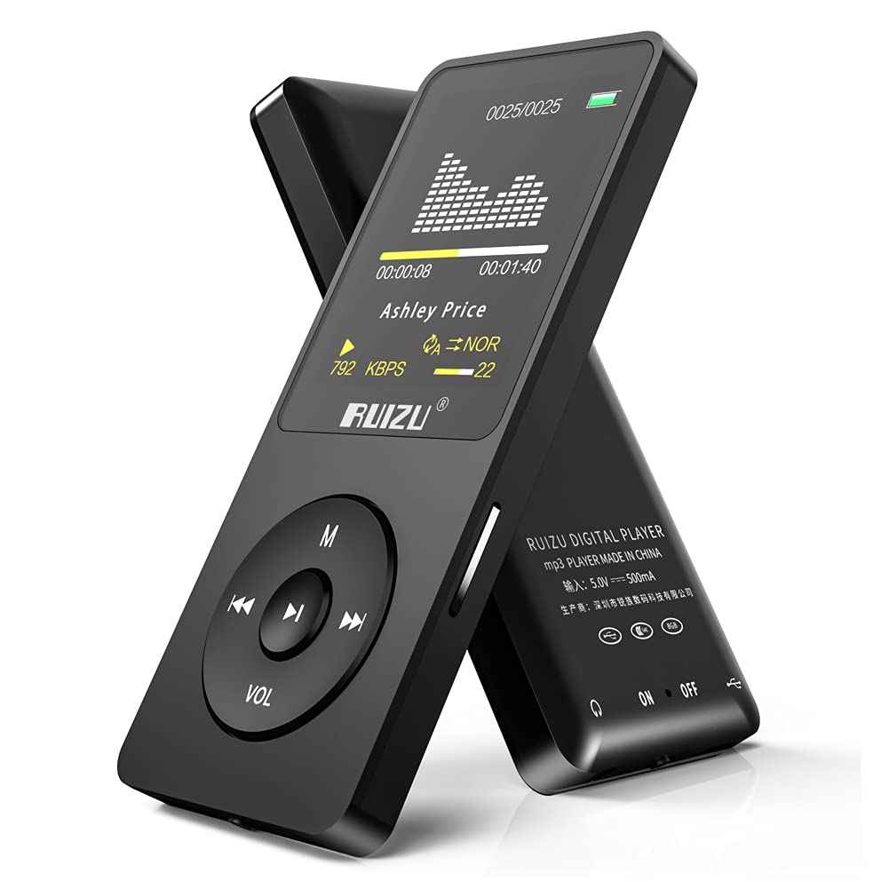 RUIZU X02 8 GB Ultra Slim Mp3 Music Player with FM Radio, Voice Recorder, Video Play, Text Reading, 80 Hours Playback and Expandable Up to 128 GB (Black)