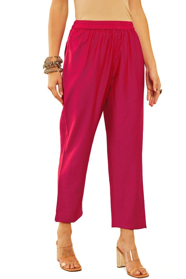 Soch Womens Fuchsia Brocade Bandhani Printed Suit Set with Mirror Work