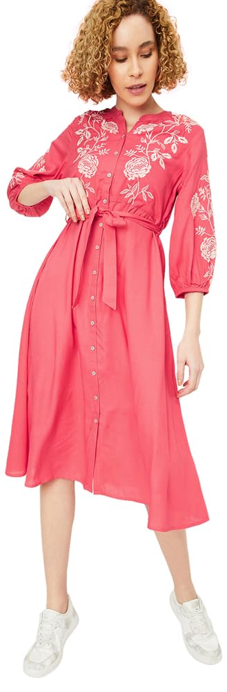 Max Women's Rayon Classic Midi Dress (EMBDRS42002B_Pink_L