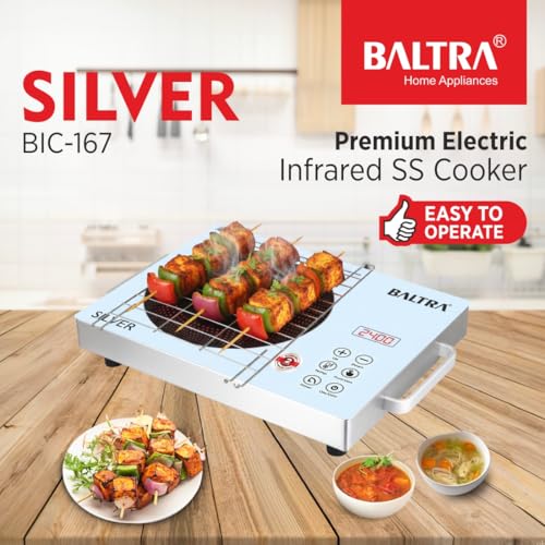 BALTRA Infrared Induction Cooktop Radiant Silver 2400Watt Touch Control Panel | Over Heat Protection, Multi Power Level Function, Digital Display, All Utensil Use | 5k Surge Protection, Electric Stove