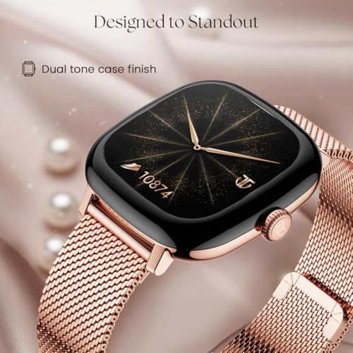 Titan AiRA 1.70" AMOLED Metal Case Square Display Smart Watch with Silicone Strap Stress Monitoring, 1000 Nits, Functional Crown, AI Enabled, IP68 Water Resistant Upto 7 Days Battery Life- Pink