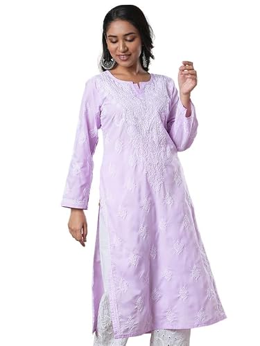 Ada Hand Embroidered Lucknowi Chikankari Cotton Kurta Kurti for Women A411691 Mauve (4XL)