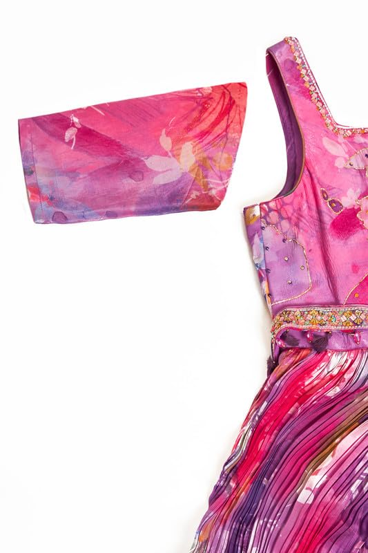 Soch Womens Purple Crepe Floral Printed Ethnic Gown with Dupatta