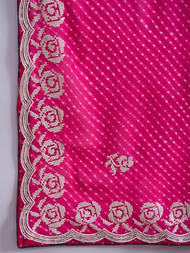 SAREE MALL Women's Pink Georgette Bandhani Printed Saree With Unstitched Blouse (DHNIYA901M7_DC)
