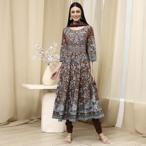Biba Women's 60'S Cambric Kurta Set (SKDKLMR8356ESS25BRN_Brown