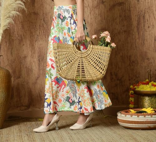 VAGISHA Women’s Flared Printed Long Maxi Skirt | Full Length Ethnic Western Skirts for Women | Soft Flowy Fabric | Elastic Waist | Perfect for Party