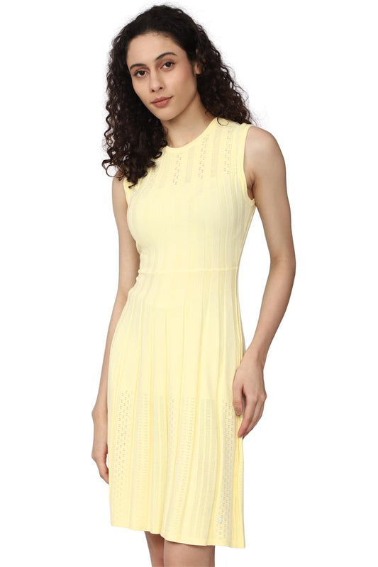 Van Heusen Women's Polyester Modern Above The Knee Dress (VWFDFRGFI46912_Yellow
