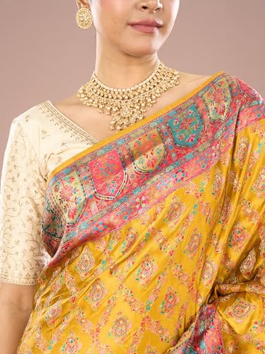 MOHEY Women's Satin Weave Saree with Blouse Piece(Mustard Yellow)