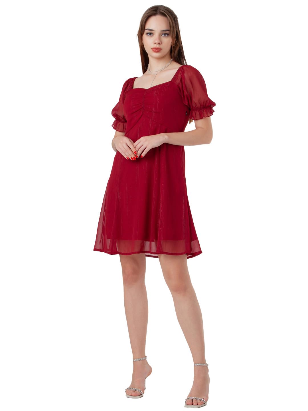 Zink London Women's Maroon Solid Regular Short Dress