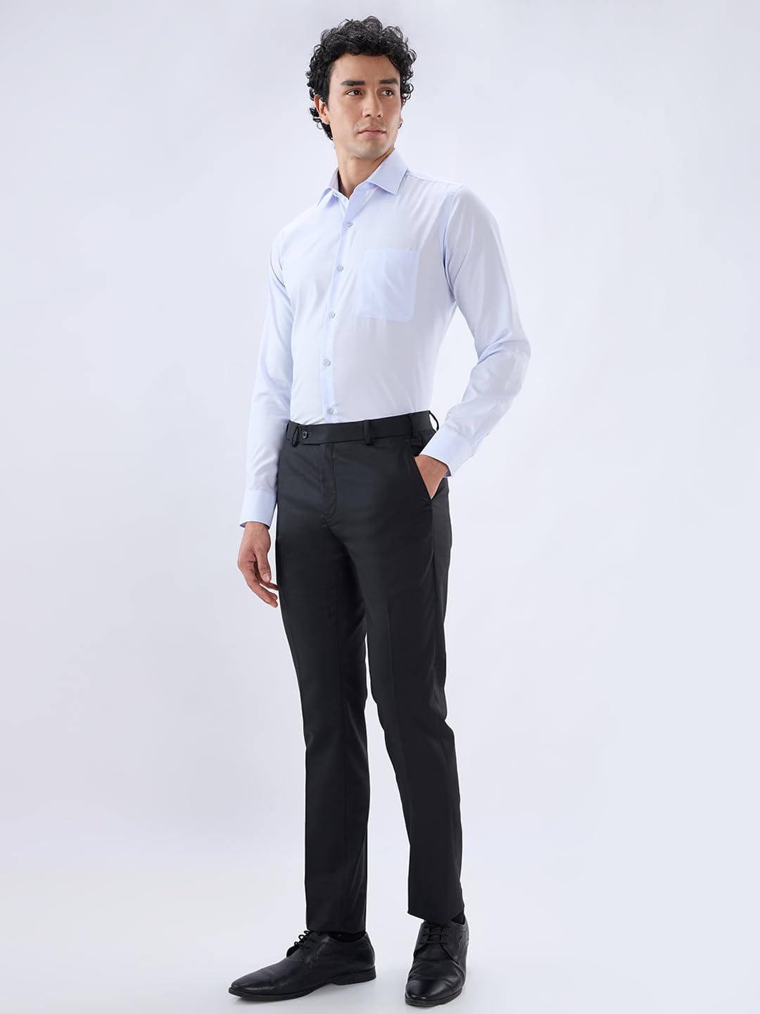 Raymond Men Slim Fit Structure Pattern Poly Viscose Blend Flat Front Formal Trouser Black