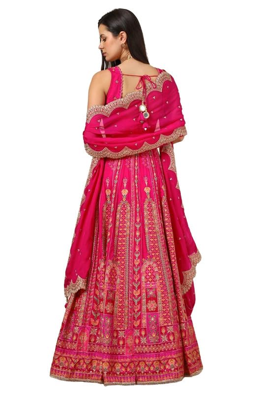 Soch Womens Fuchsia Viscose Blend Ethnic Motifs Ghagra Choli With Beads