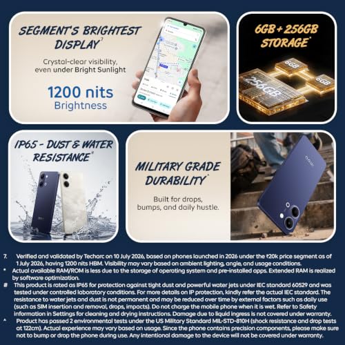 iQOO Z11 Lite 44W 5G (Midnight Blue, 6GB RAM, 128GB Storage) | 6500mAh Battery with 44W Fast Charging* | Dimensity 6300 with 579k+ AnTuTu Score* | OriginOS 6.0 with AI Creation* & Private Space*