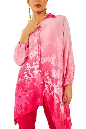 Soch Womens Fuchsia Crepe Floral Printed Co-Ord Set with Sequins Details