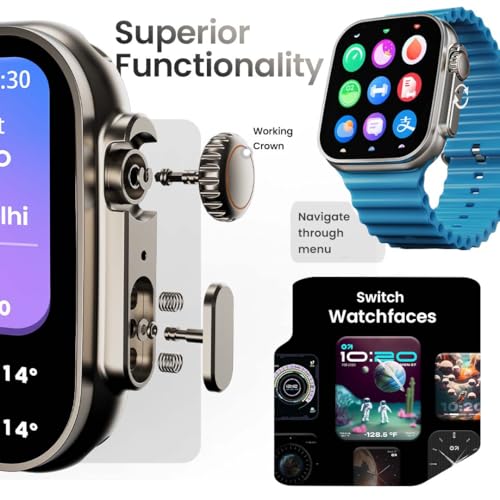 GOBOULT Newly Launched Crown Smart Watch 1.95'' Screen, BT Calling, Working Crown, Zinc Alloy Frame, 900 Nits Brightness, AI Voice Assistant, SpO2 Monitoring, 120+ Sports Mode (Denim Blue)