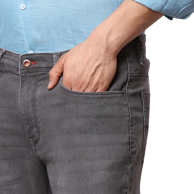 Raymond Men's Slim Fit Cotton Blend Solid Pattern Flat Front Jeans Grey