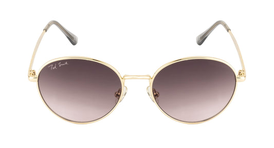 Ted Smith Men's Women's UV Protection Brown Pink Graded Lens Gold Round Sunglasses