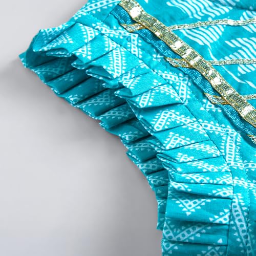 Hopscotch Girls Short Sleeves Blue 3-Pc Gota Lace Lehenga Set For Age (4-5 Years)