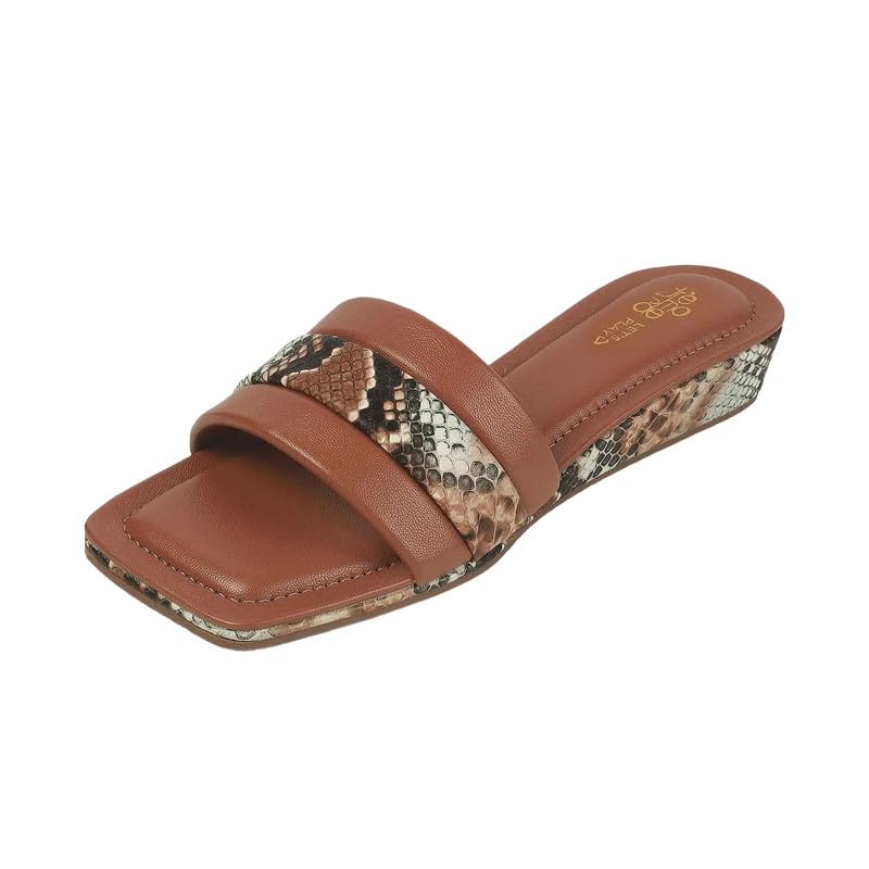 tresmode Kelo Women's Tan Casual Wedge Sandals | Vegan Friendly Leather | TPR Sole in Size 5 UK / 38 EU