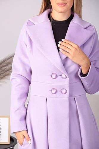 OFFICE PURPLE Women Dress, Women's Elegant Long Coat - Double Breasted, Flared Winter Overcoat with Lapel Collar and Pockets for Formal Casual and Winter Wear (Black, L)
