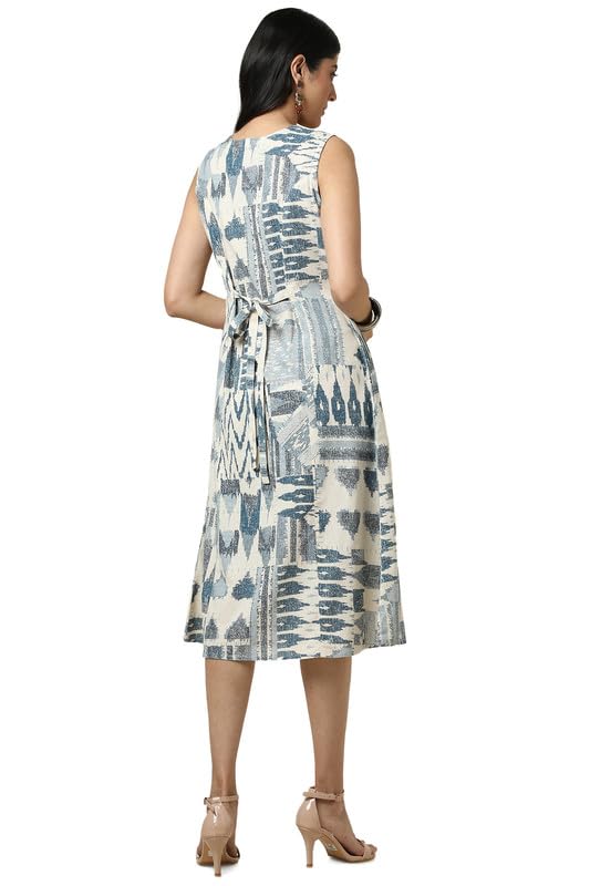 Soch Womens Beige Cotton Slub Abstract Print Dress