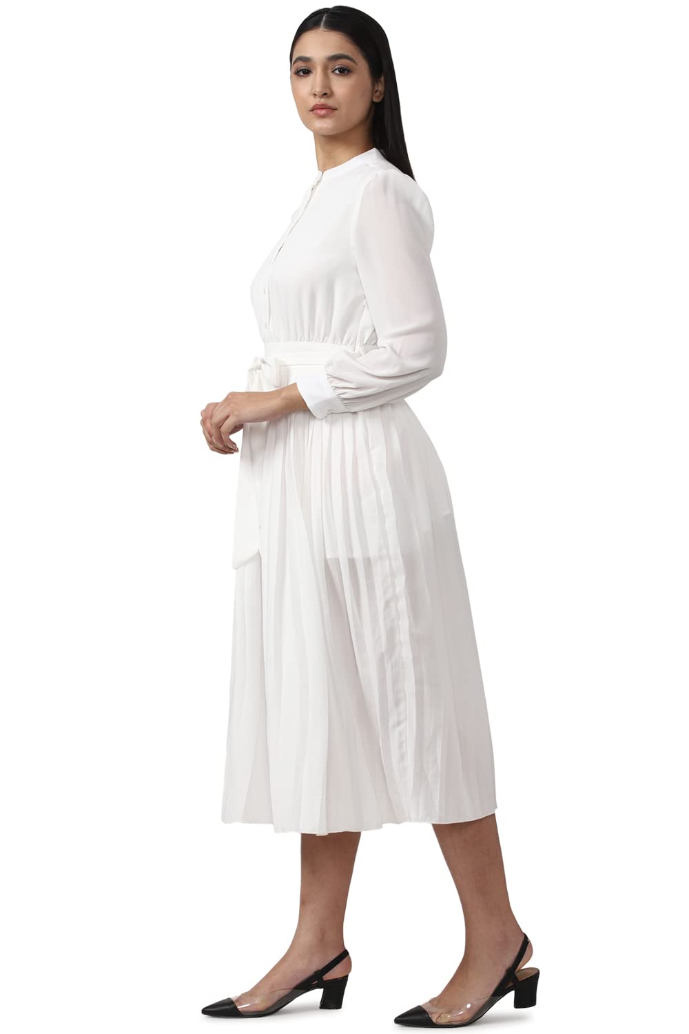 Van Heusen Women's Polyester Classic Below The Knee Dress (VWDRFRGPM65571_White_L)