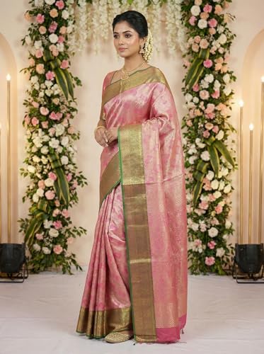 MIMOSA Women’s Rani Pink Art Silk Saree Woven with Zari Tissue | Kanjivaram Style Saree | Rich Pallu & Tassels | 6.2 Mtr