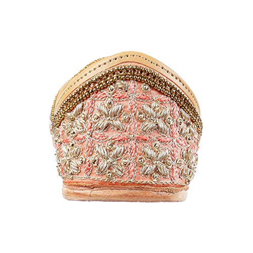 Metro Womens Beaded Peach Mojaris (Size (3 UK (36 EU))