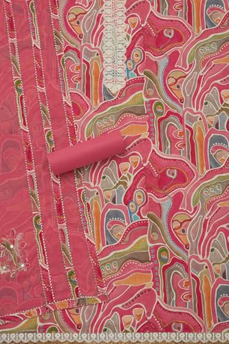Soch Womens Pink Cotton Abstract Print Unstitch Dress Material With Lace