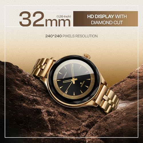 Fire-Boltt Phoenix Aura Women Smart Watch with 1.26” Diamond-Cut HD Display, Rotating Crown, Wireless Charging, Bluetooth Calling, Voice Assistant, 120+ Sports Modes - Regal Gold