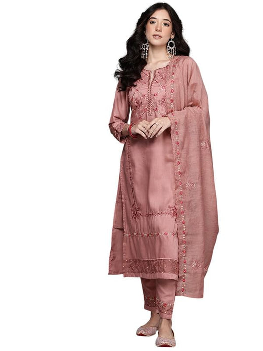 Ahalyaa Women's Silk Blend Kurta Set (GI-AHKUPNDU-COMBO-1135_Mauve