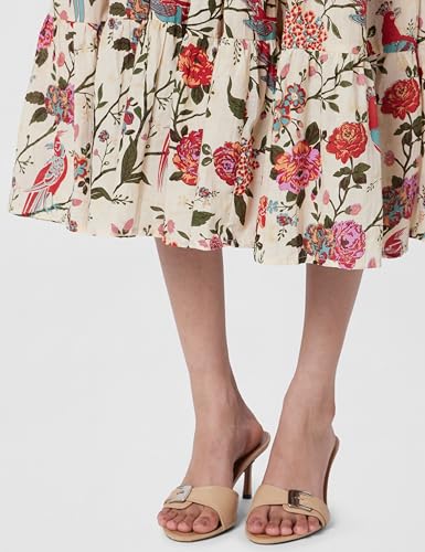 BIBA Women Printed Flared Mix and Match Ankle Length Dress (Fusassorted1303E_Off White_34), Casual Dress, Medium