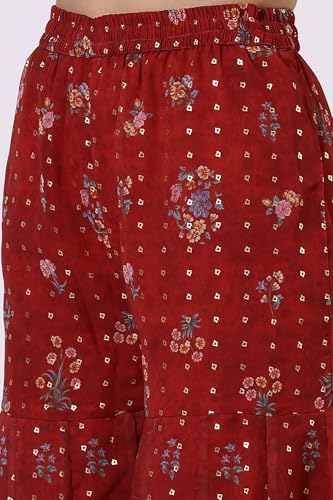 W Red Floral Printed Straight Kurta, Sharara Pant & Dupatta for Women (Size: L)-24AUWS12588-125772