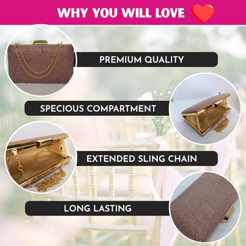 SLARA Bridal Clutch Purse for Women, Elegant Geometric Design with Gold Chain Strap, Perfect for Weddings, Parties, and Special Occasions (Beige)