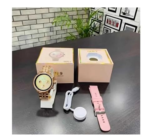 DAXIO ENTERPRISES GEN 9 Smart Watch Specially Made for Girls & Women with Multi Features and Watch Faces, Music Smartwatch (Golden Strap, 1.30 Inch AMOLED Sunlight Proof Display)