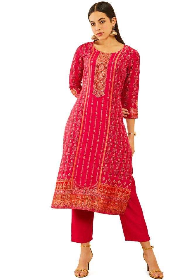 Soch Womens Fuchsia Brocade Suit Set with Zardozi